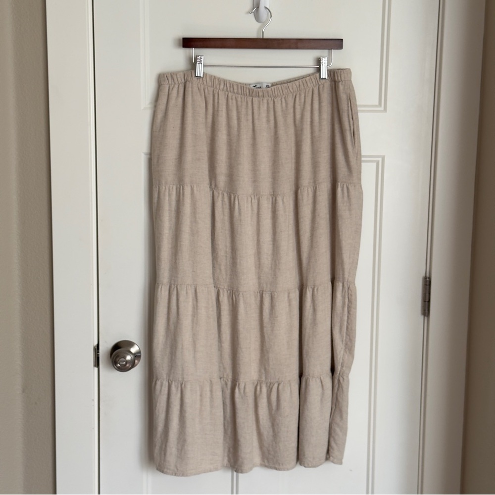 Hollister Oatmeal Linen-Blend Tiered Maxi Skirt XXL